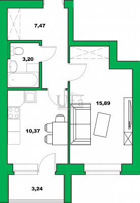 Купить 1-комнатную квартиру 40.17 кв.м. в Михайловка Green Place (Грин плейс)