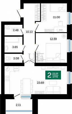 Купить 2-комнатную квартиру 67.93 кв.м. в ЖК Белые Росы
