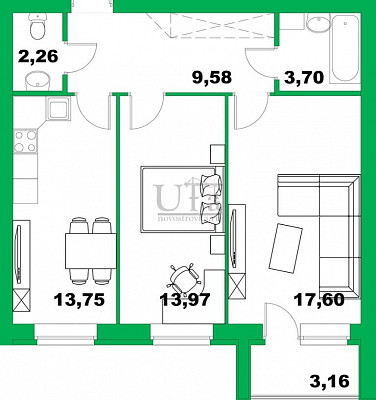 Купить 2-комнатную квартиру 64.02 кв.м. в Михайловка Green Place (Грин плейс)