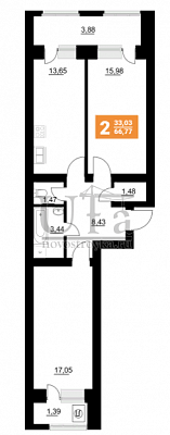 Купить 2-комнатную квартиру 66.77 кв.м. в ЖК Уютный
