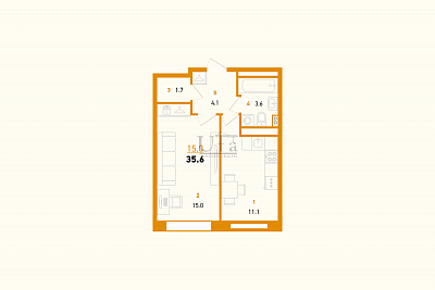 Купить 1-комнатную квартиру 35.6 кв.м. в Умный дом на Злобина