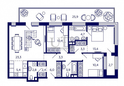 Купить 3-комнатную квартиру 98.32 кв.м. в Тау Хаус (Tau House)